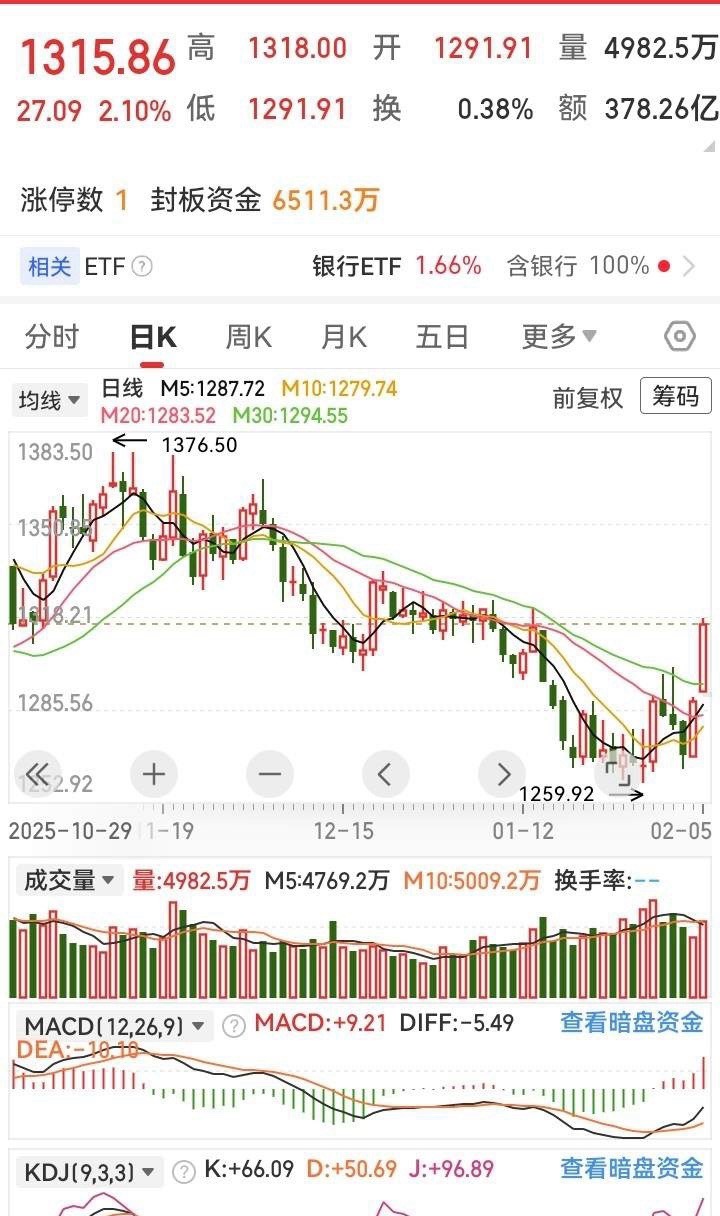 银行板块又是一根大阳线，连续多日的失地仅用了两个交易日便成功收复，其实对于每年春