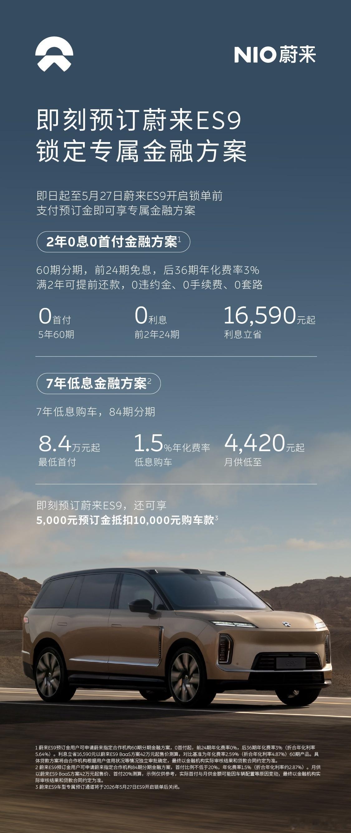 在正式发布前几天，蔚来ES9直接推出了两年0息和7年低息方案，直接助力后续的锁单
