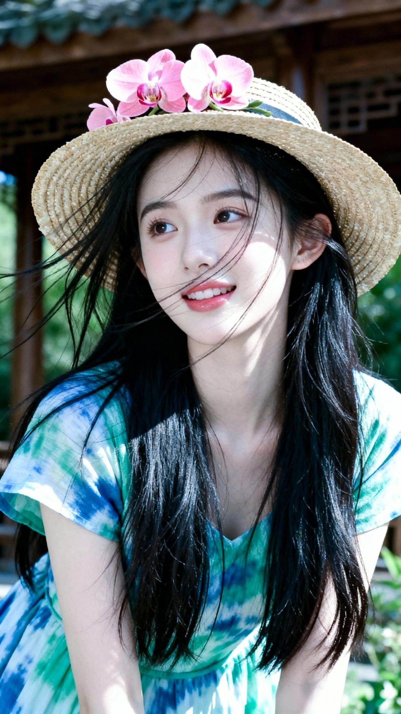 夏日清新少女，草帽与花海相伴，笑靥如花🌸🌞草帽清纯女孩花海少女照