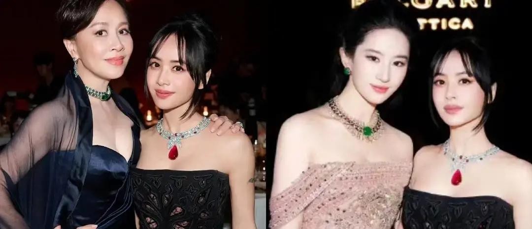 蔡依林在宝格丽晚宴上，肤色变了两个色号。同一场活动，她跟刘嘉玲、吴磊合影，脸是健康的小麦色。转头跟刘