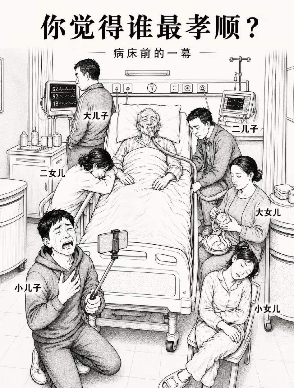 病床前的一幕，你觉得谁最孝顺？