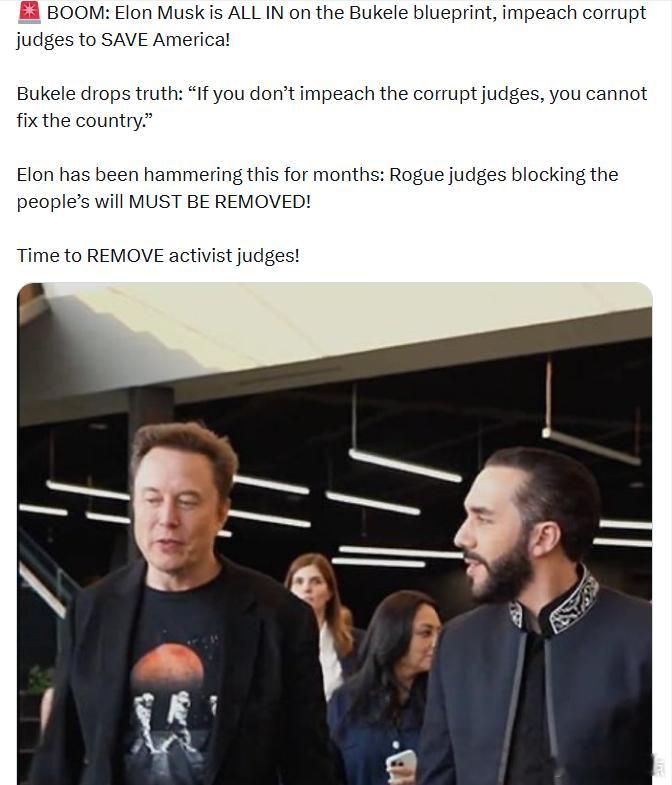 埃隆·马斯克全力支持布克莱的模式：弹劾腐败法官，拯救美国！布克莱说：“如果你不弹