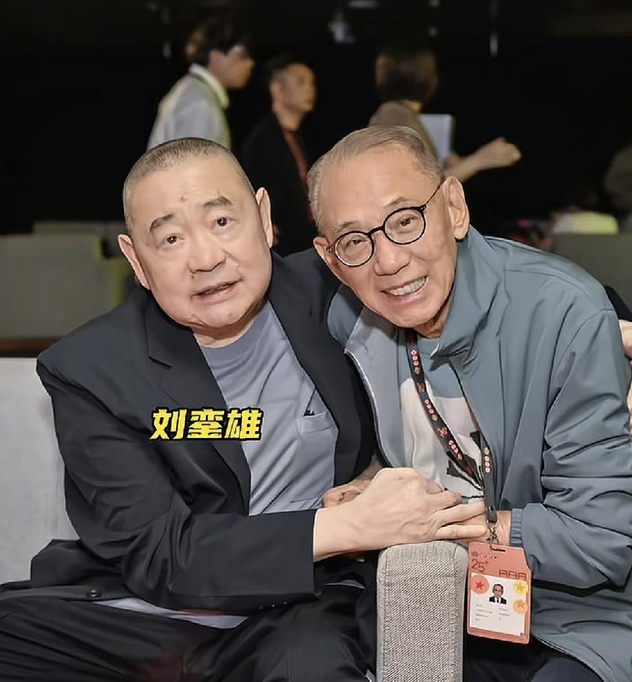 刘銮雄罕见露面与杨受成相聚，他穿着西装脸色有点苍白，状态比之前好多了，估计来的时