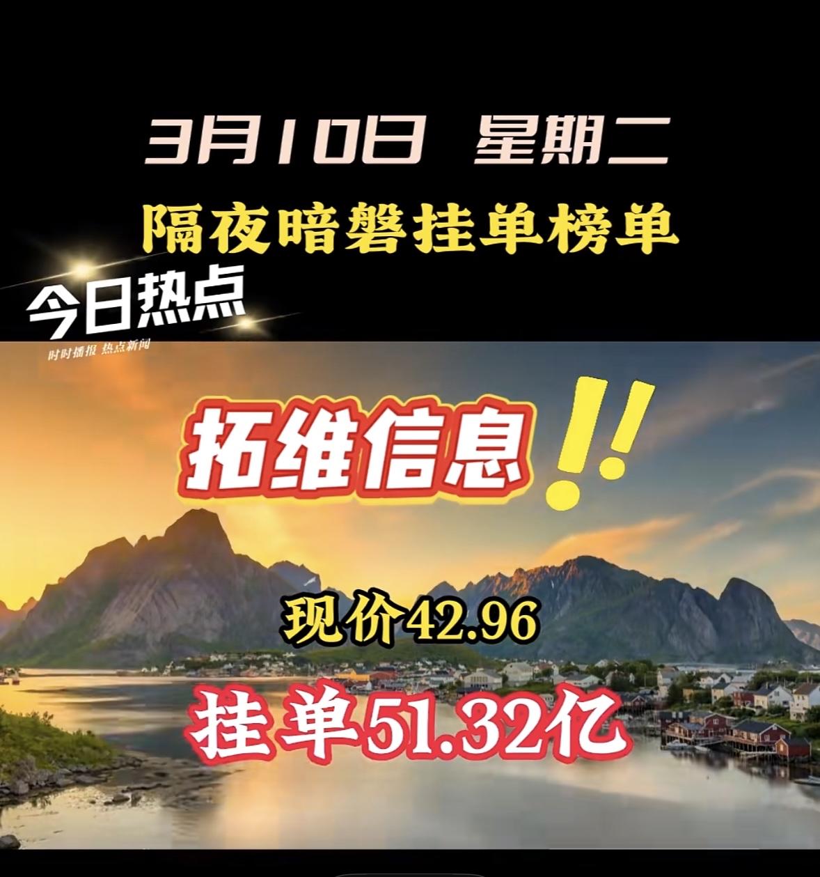 3月10日暗盘隔夜挂单前8名个股揭晓。汉缆股份很是惹眼。现价9.96元，挂单