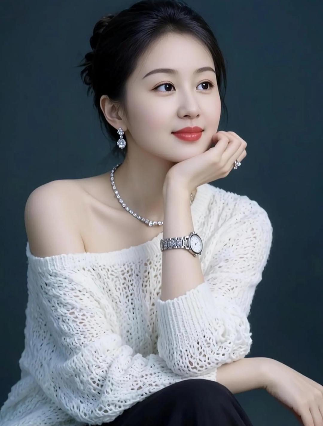 优雅白裙少女，温柔微笑，时尚配饰点缀，尽显迷人魅力。美女人像群