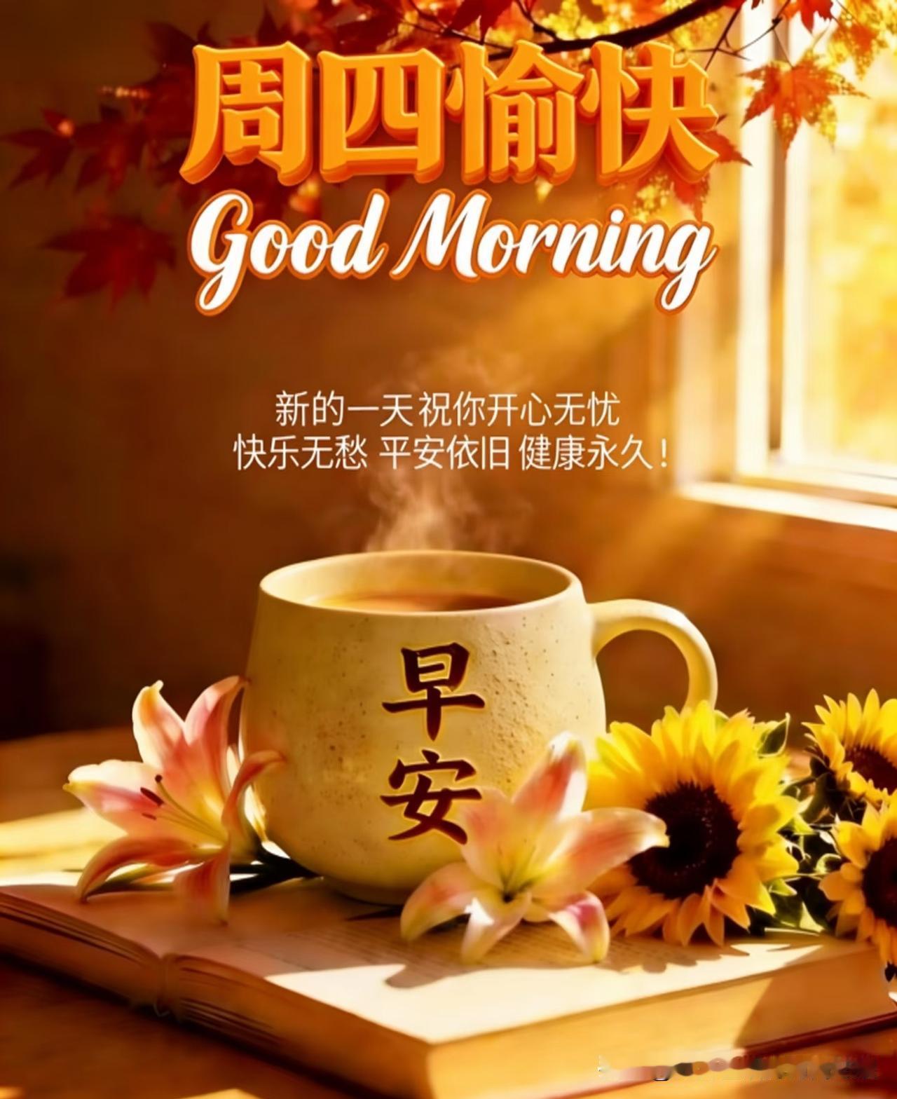 周四早安～带着温柔的期许，奔赴今日的美好，愿事事顺心，岁岁欢喜[玫瑰][玫瑰]