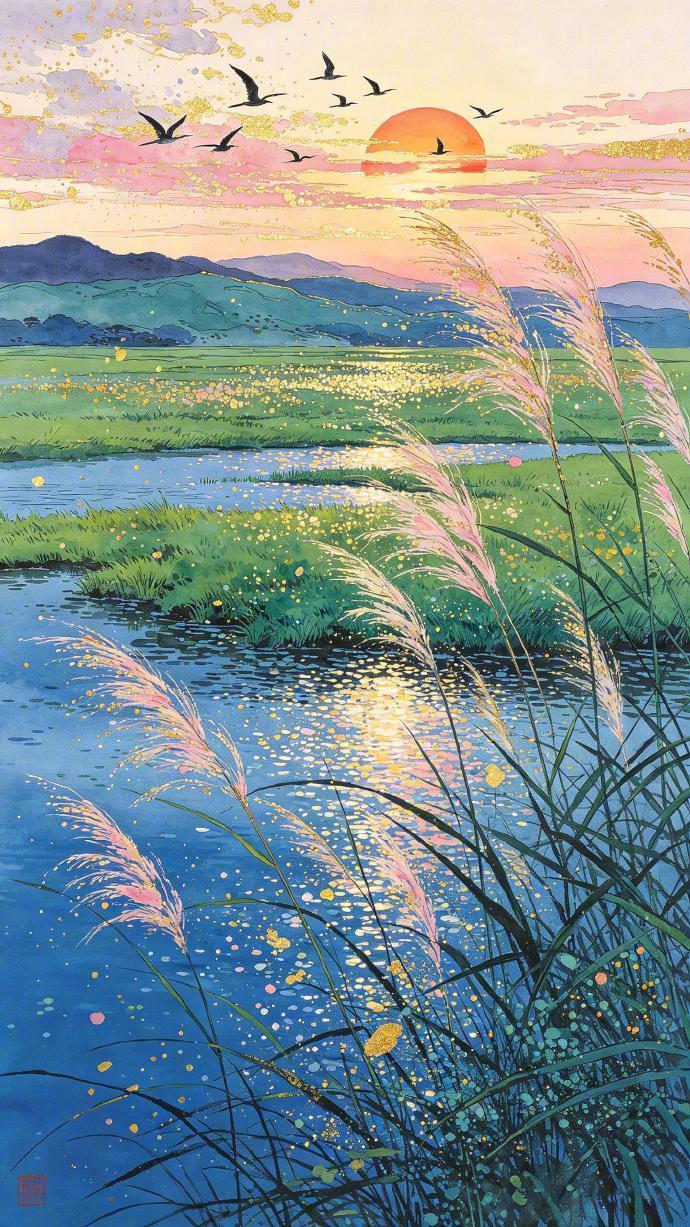 日落、芦苇、湖心，此间便是温柔乡🌾