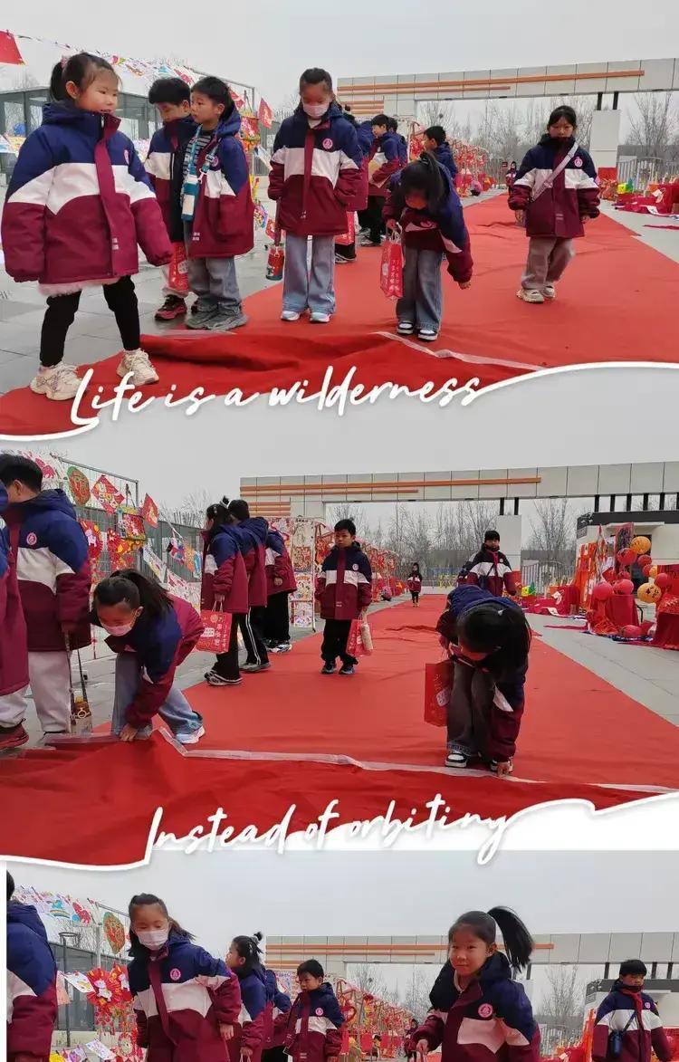 开学第一天，正定县塔元庄小学红毯突然卷起一大片，眼看一群孩子就要被绊倒，谁也没想