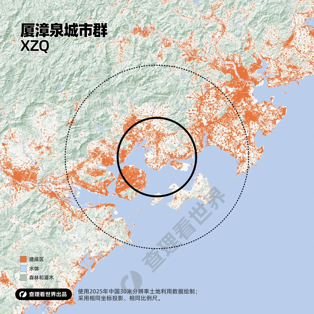 厦漳泉多中心建成区地理全貌