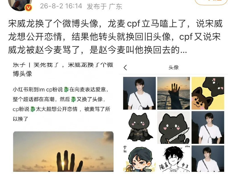 嗑rps的都这么颠吗？宋威龙不管换哪个头像，cpf都能自圆其说哈哈哈