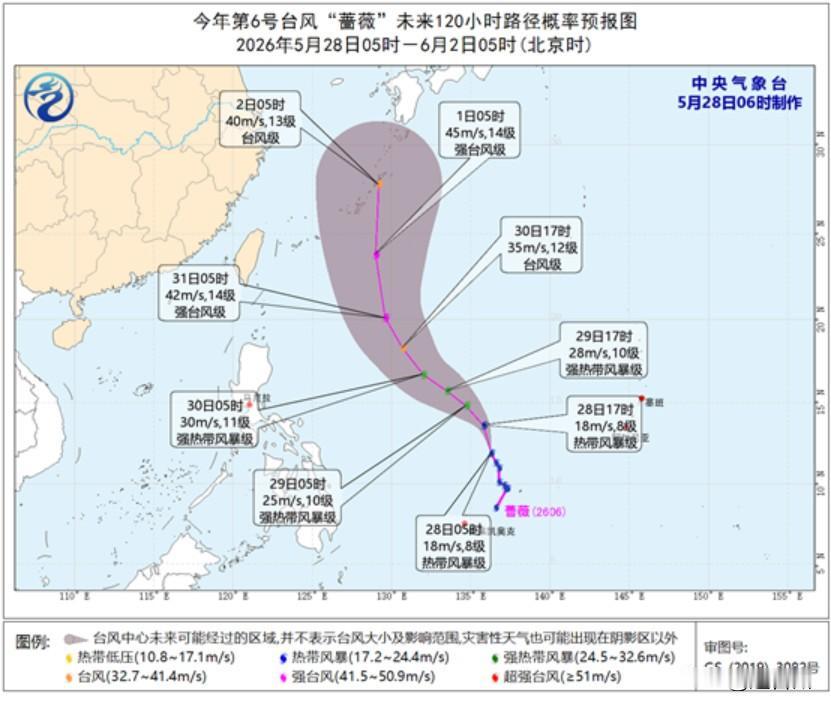 每小时20公里！台风蔷薇稳步西行，路径清晰2026年5月28日消息，今年第6