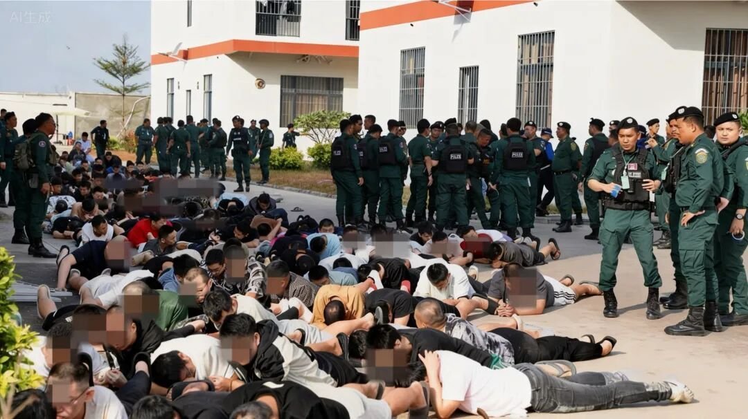 今日上午，柬埔寨警方在柴桢省巴域市一处园区展开执法行动，初步统计共抓获约1300