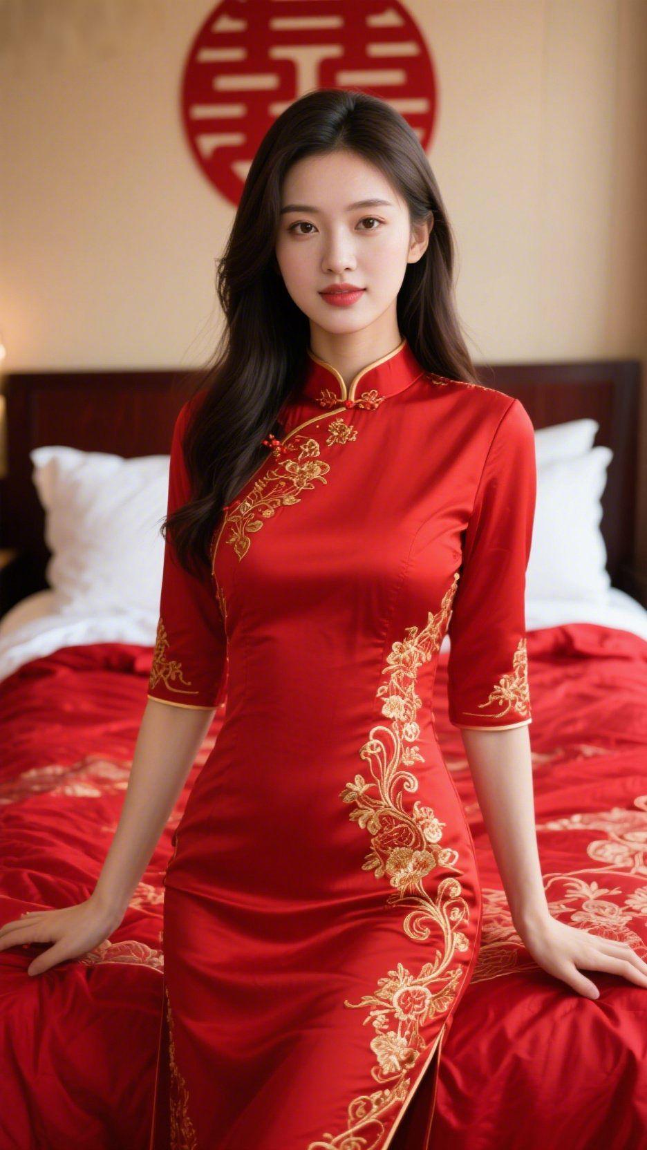 《红襟裹着吉柔》暖室里的红意轻漫时，她立在柔光中抬眸。墨发舒展垂落，发梢沾