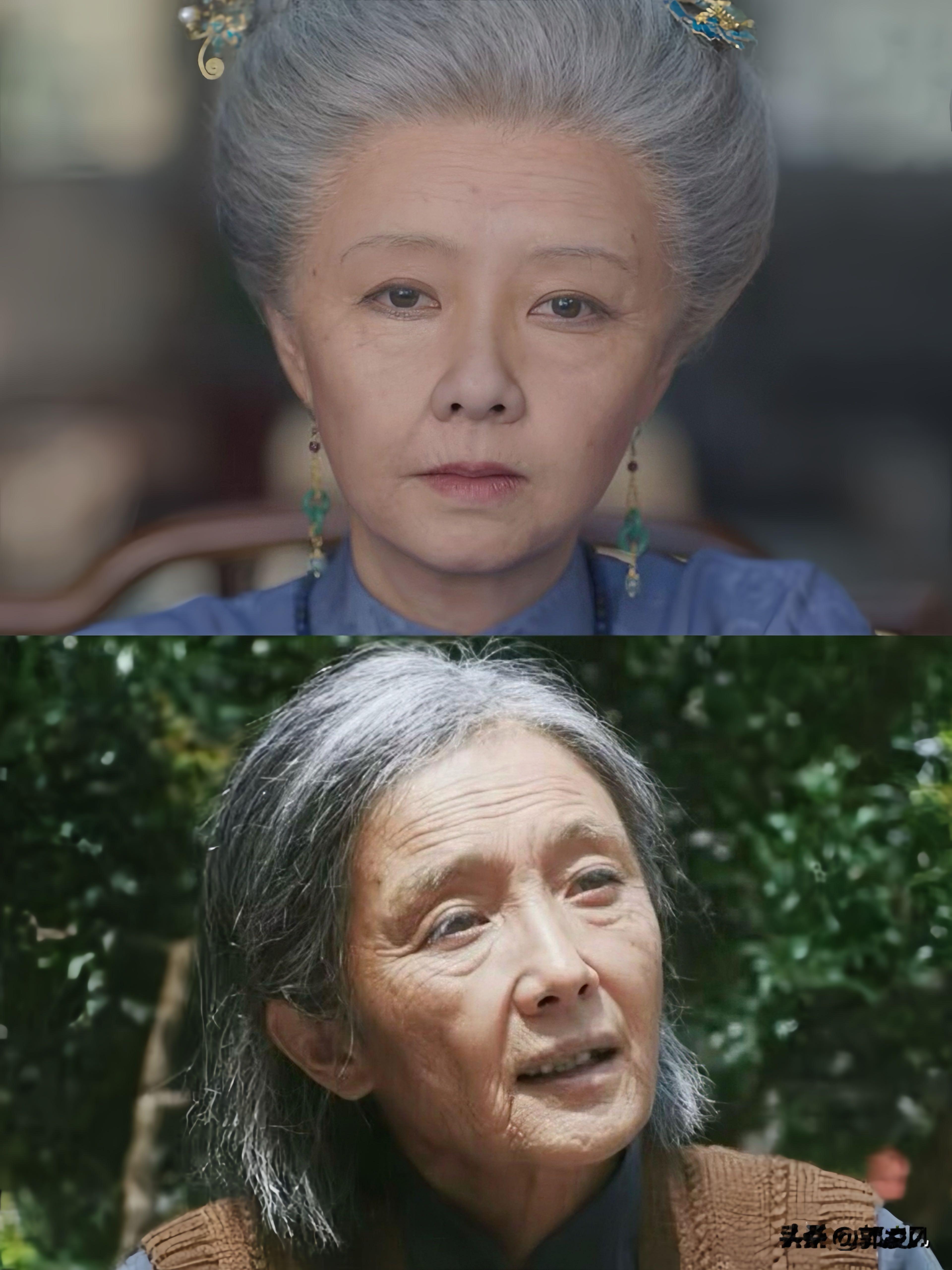 同样是老年妆，杨幂比谭松韵真实！谭松韵这个老年妆，怎么看怎么别扭，第一眼看过去，觉得是发型问题，看着
