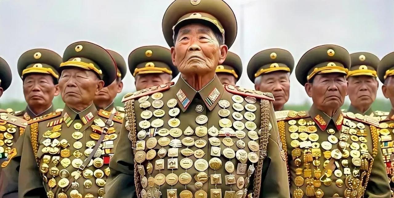 从瘦瘦的脸部轮廓和身上佩戴大量勋章，这是朝鲜人民军的将军，勋章满身，功劳大大的！
