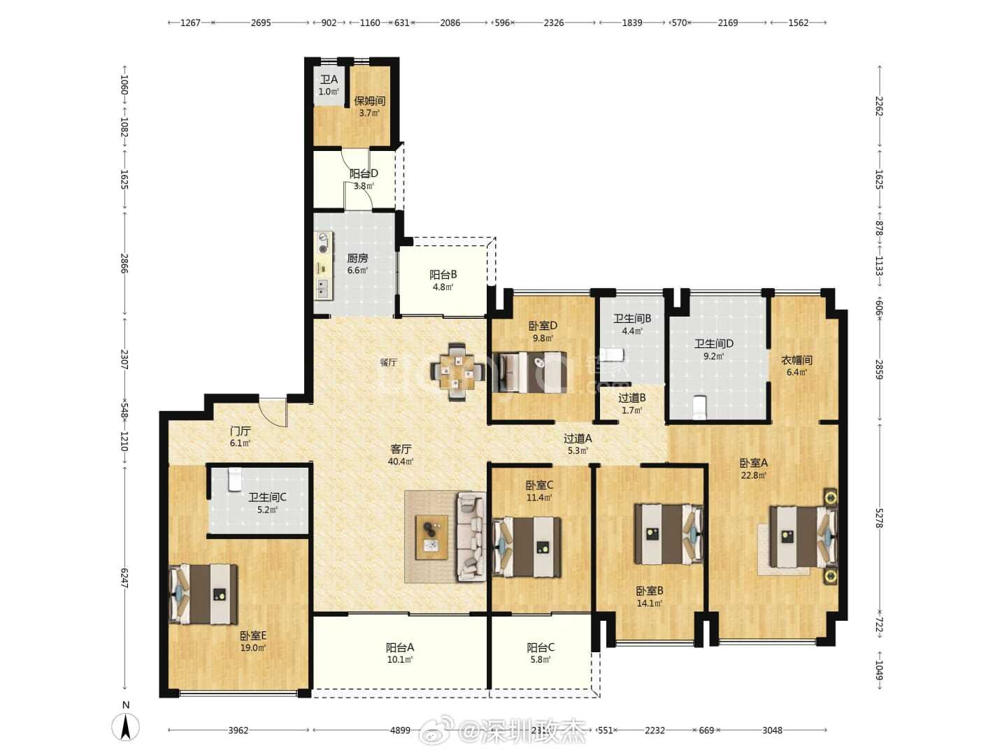 龙华金茂府248平5房2050万成交，单价8.2万，高楼层。南山深铁懿府243平