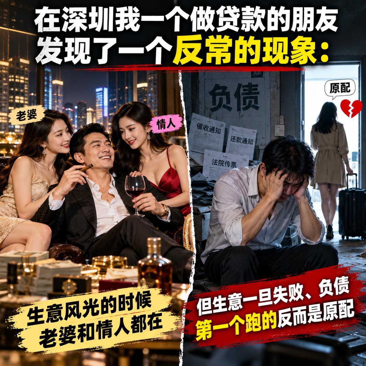 在深圳我一个做贷款的朋友发现了一个反常的现象：不少老板风光的时候，老婆和情