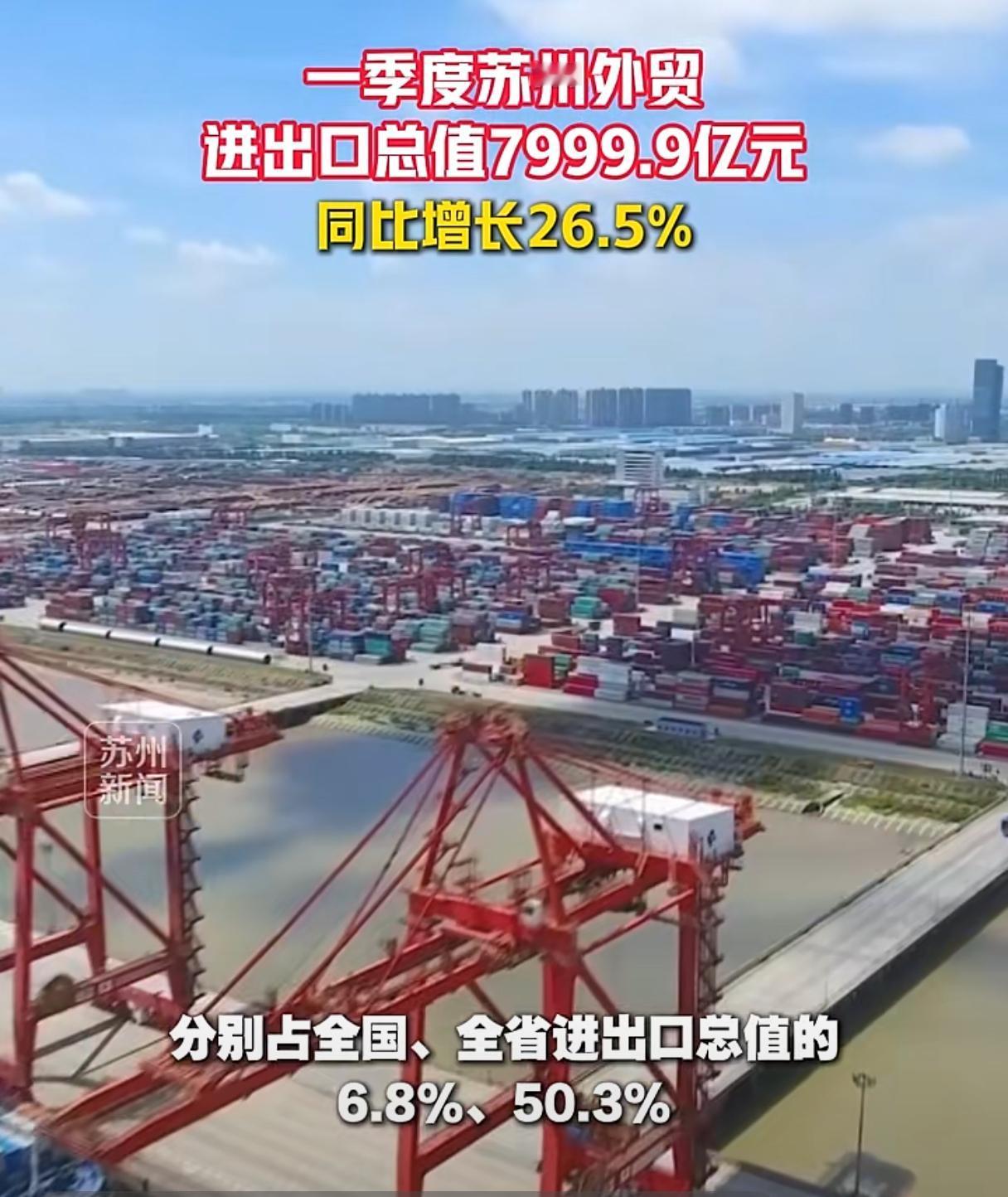 2026年一季度，苏州进出口总额近8000亿、同比增长26.5%的强劲表现，是多