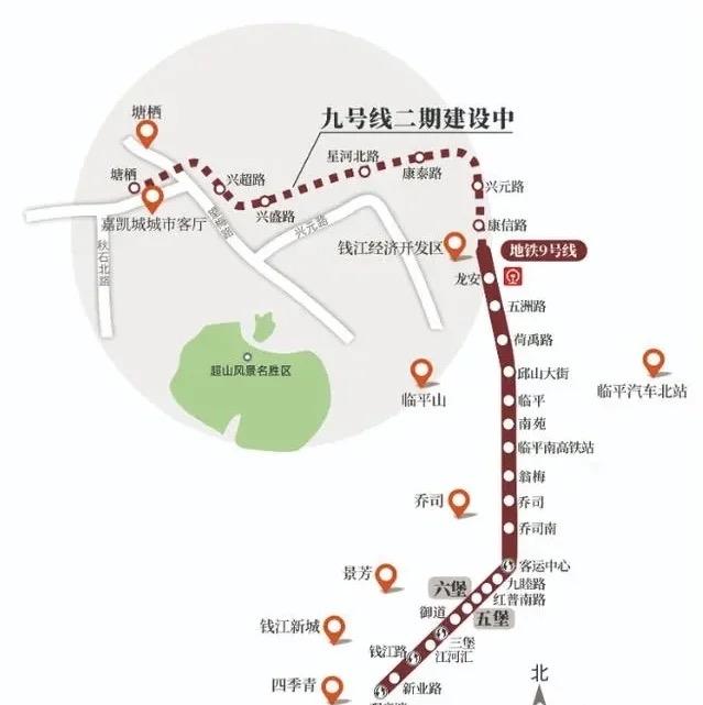 杭州地铁9号线二起杭州地铁9号线二期（南起龙安站（不含），北至塘栖站），主要