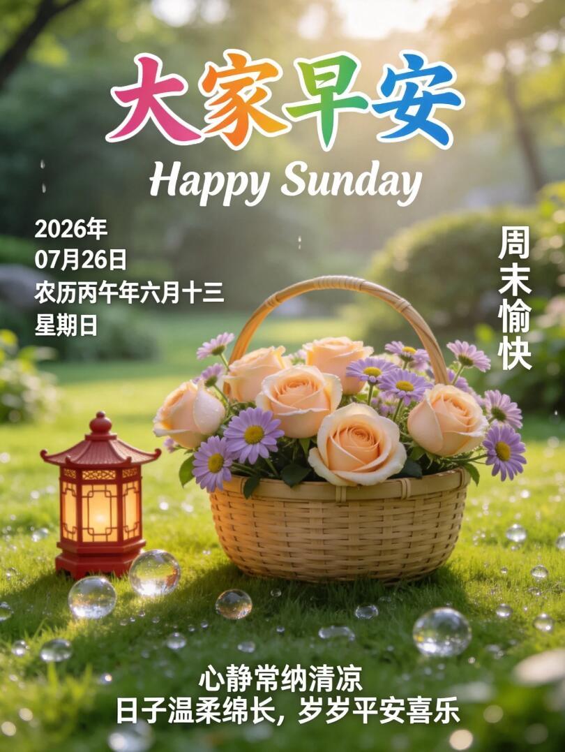 早安，惬意周日，今日7月26日☀️！中伏天湿热难耐，趁周末好好休整自己，午后小憩