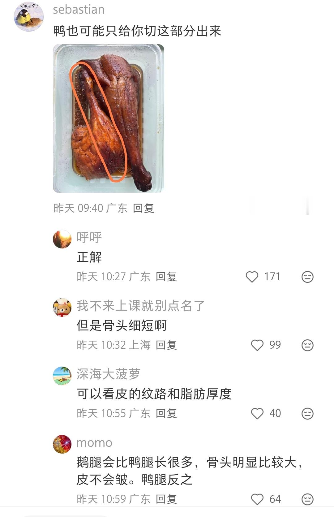 鹅腿，鸭腿的对比图，最明显的就是骨头的长短了