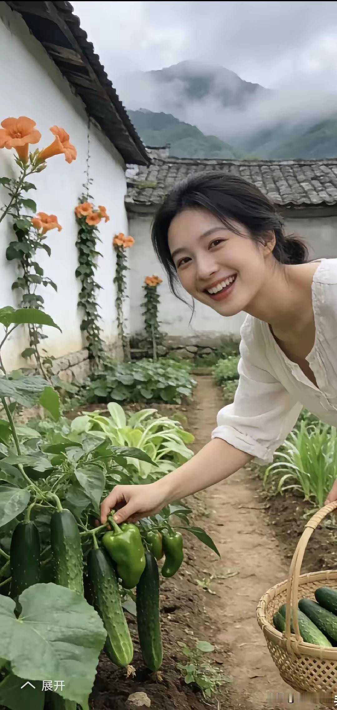 四块玉·农家乐种野花，栽新稼，半亩闲庭度岁华。青蔬红柿随时价，蔬果鲜，烟
