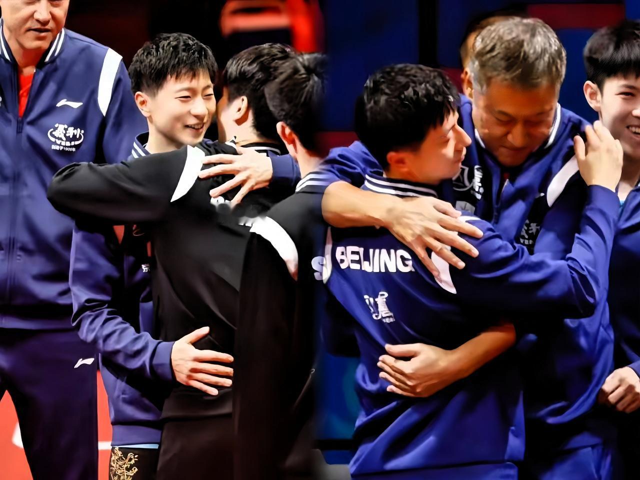 张雷教练真是北京队的“宝藏老男孩”！瞅见马龙和小胖抱在一起，立马变身“醋王