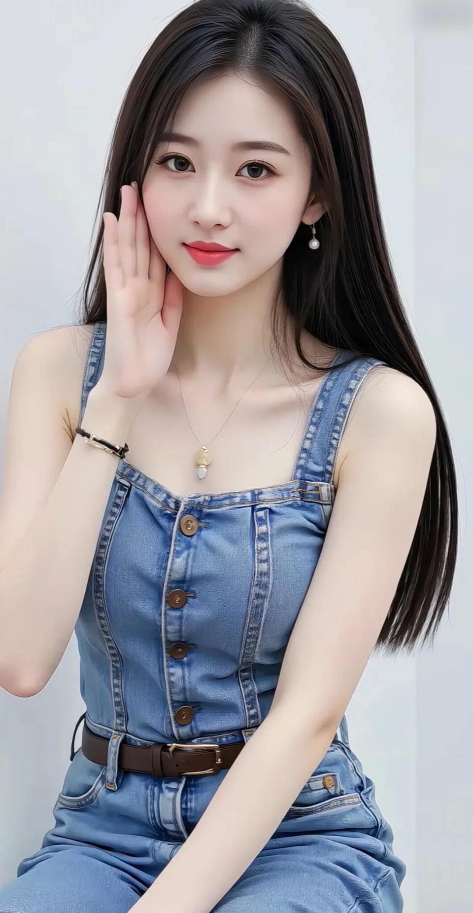 甜美少女风，牛仔背带裙搭配珍珠耳环，清新自然，元气满满！💖👗👠