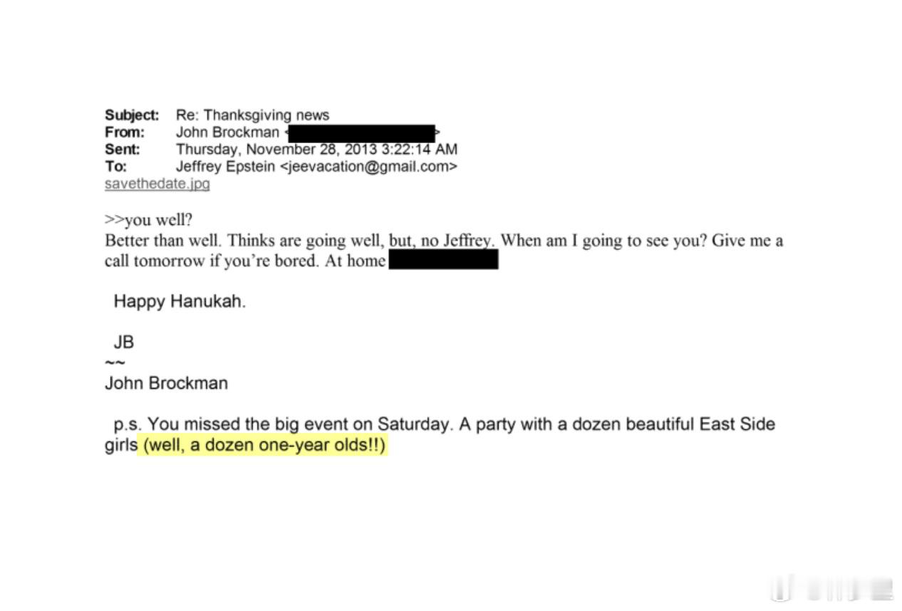 爱泼斯坦案文件记录最小女孩9岁最小的只有一岁。这些初生搞的派对，还有一打1岁的婴