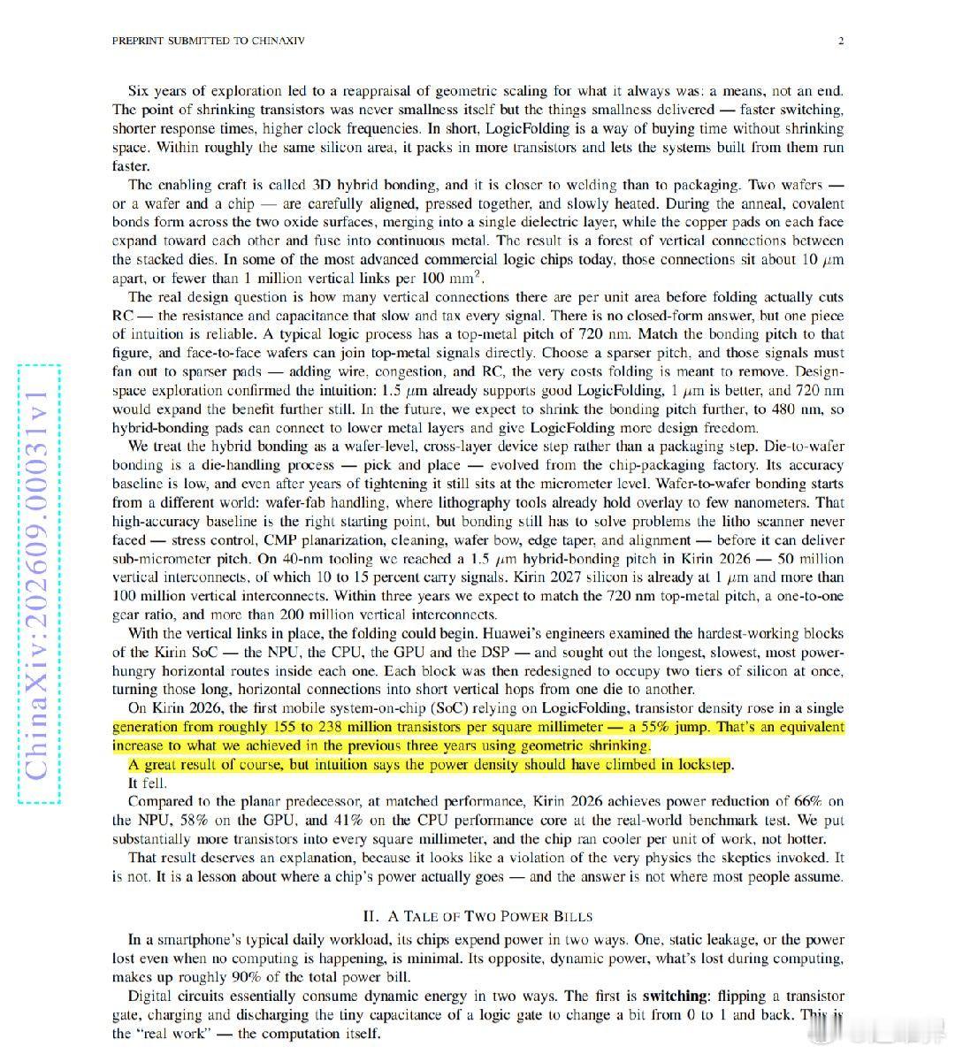 全文看完，更新内容不大。核心数据就是每平方毫米晶体管数量从麒麟9030Pro的1.55亿个增加到2.