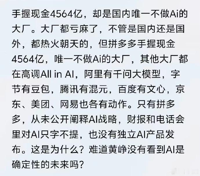 可怕的拼多多，专注到极致……都说AI是风口，各大大厂砸钱allin，