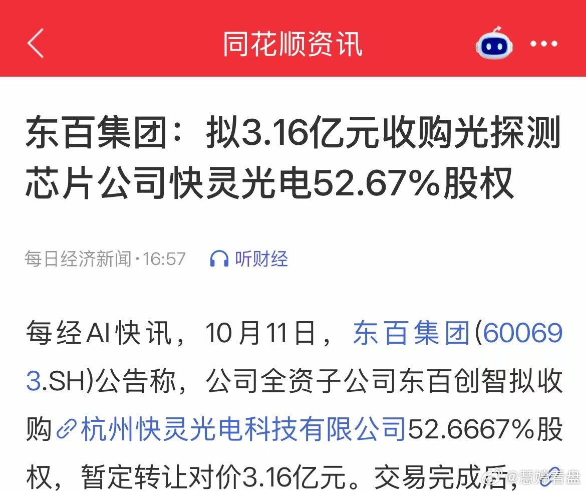 东百集团跨界收购快灵光电，消息一出，半个小时就被上交所监控了⚠️，不过快灵光电创
