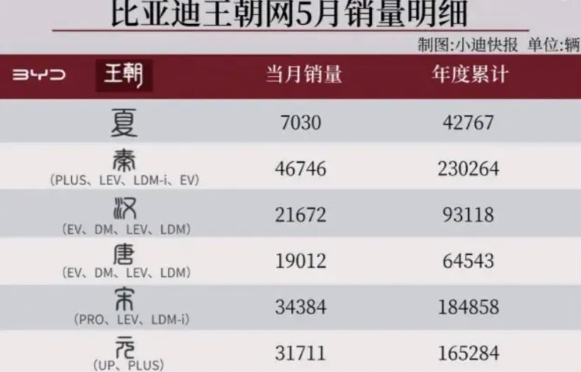 比亚迪国内销量受挤压，优势越来越小了。王朝系列，车型越来越多，但销量完全没有加