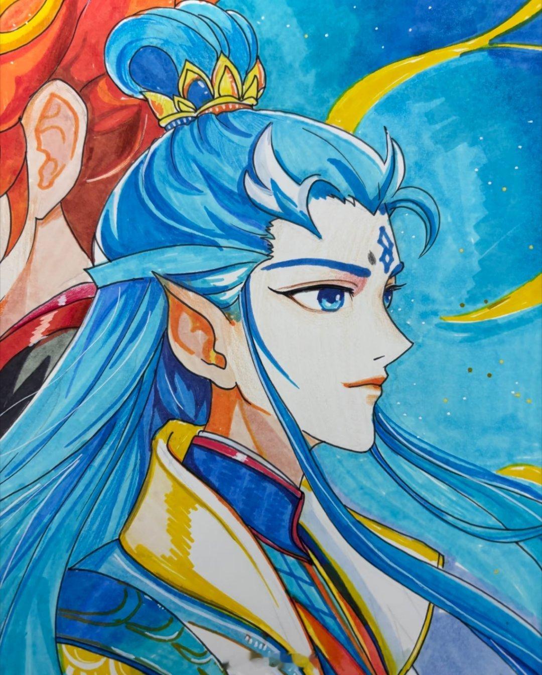 哪吒之魔童闹海哪吒之魔童降世七周年产粮节，盛夏产粮节马克笔手绘哪吒&敖丙，一红一
