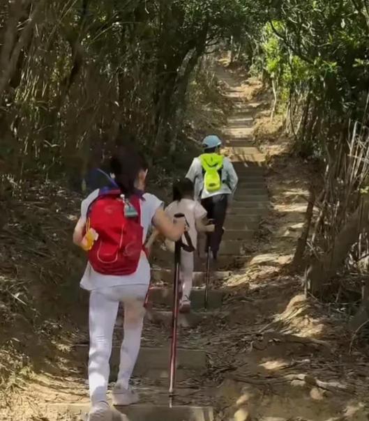 五一爬山趣事多，郭晶晶一家五口徒步登山五一小长假的尾巴上，郭晶晶在社交平台晒出