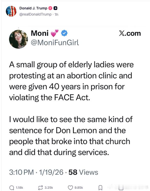 【黄金时代】川普希望主持人唐莱蒙因为闯入正在礼拜中的教堂抗议被判监禁川普：一小群