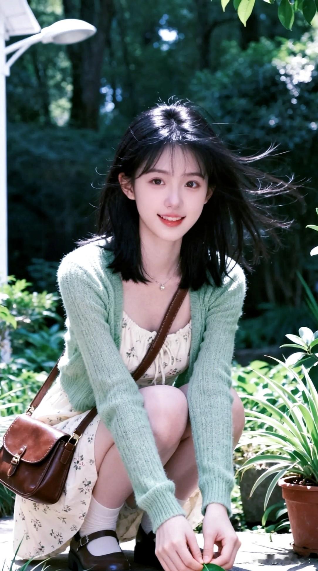碎金漏过叶隙，落在她微扬的唇角。小姐姐眸含初夏，一笑，满庭绿意皆成诗。分享一张