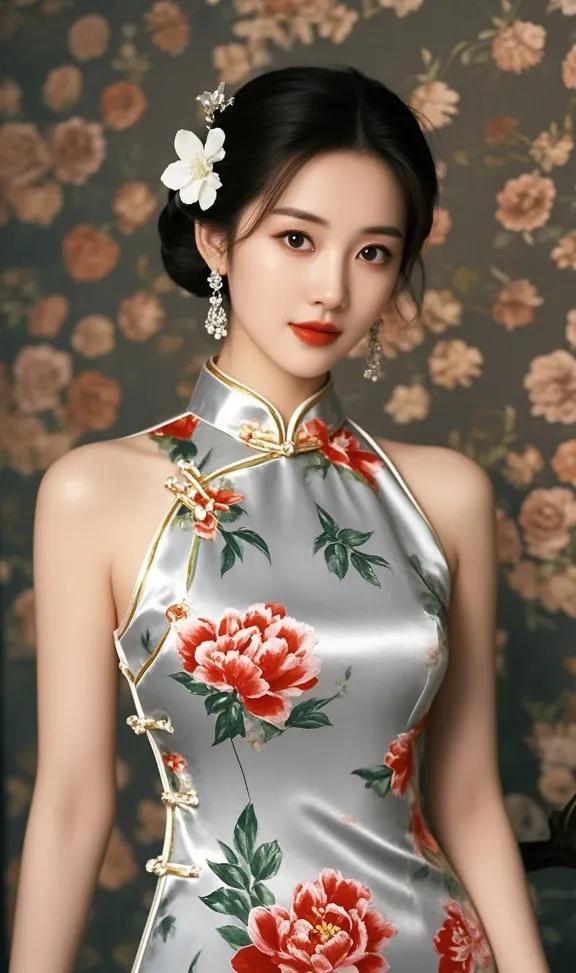 花开富贵映华服，美人如画醉芳菲花悔美女溶红颜美女风彩国风美俏女玫瑰花美映人