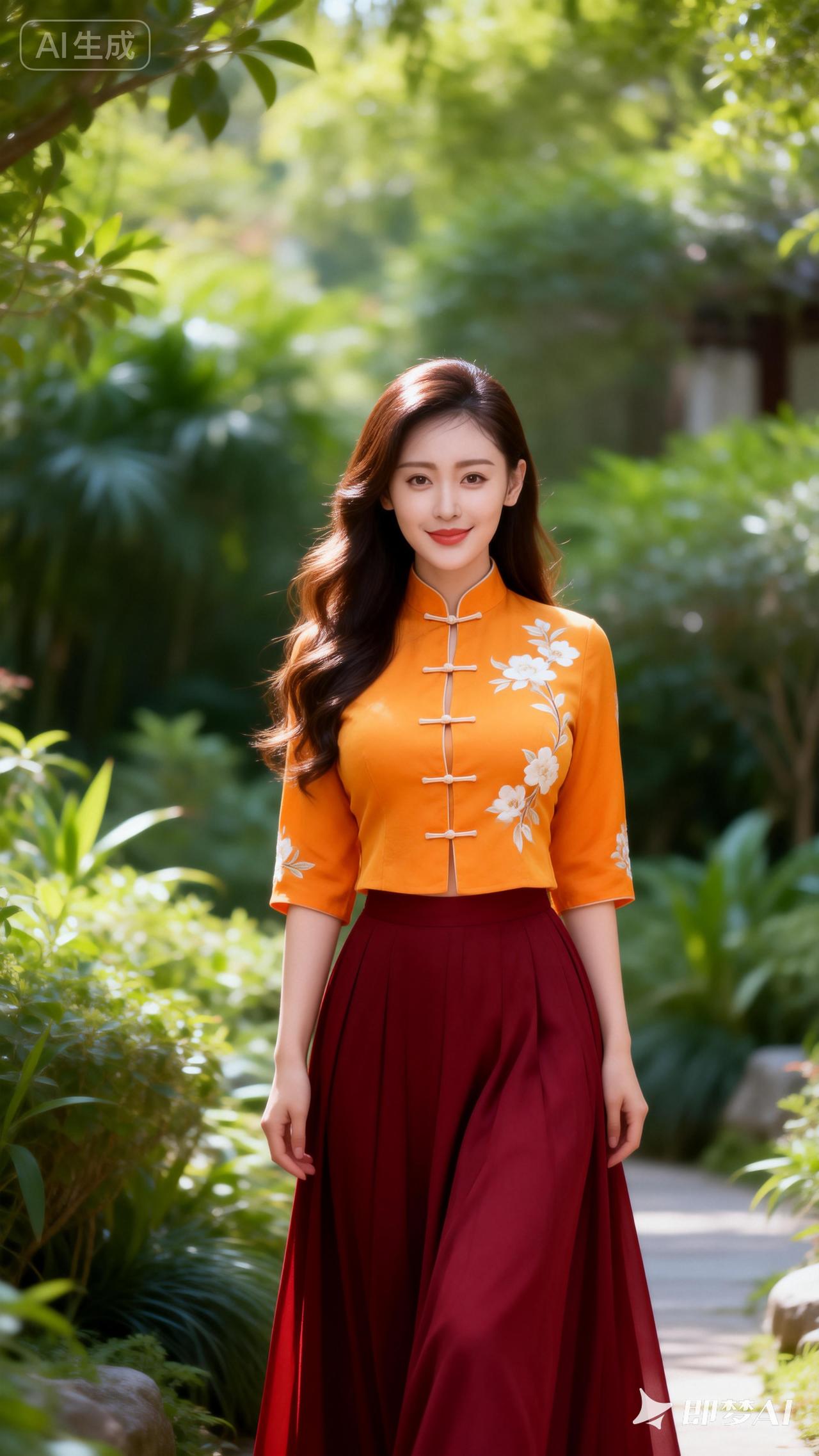 优雅旗袍，绿意盎然，尽显东方韵味