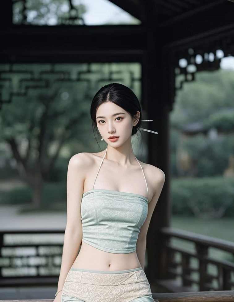 亭中佳人立，冷艳如霜映月寒，这般古典颜值可让你心生寒？
