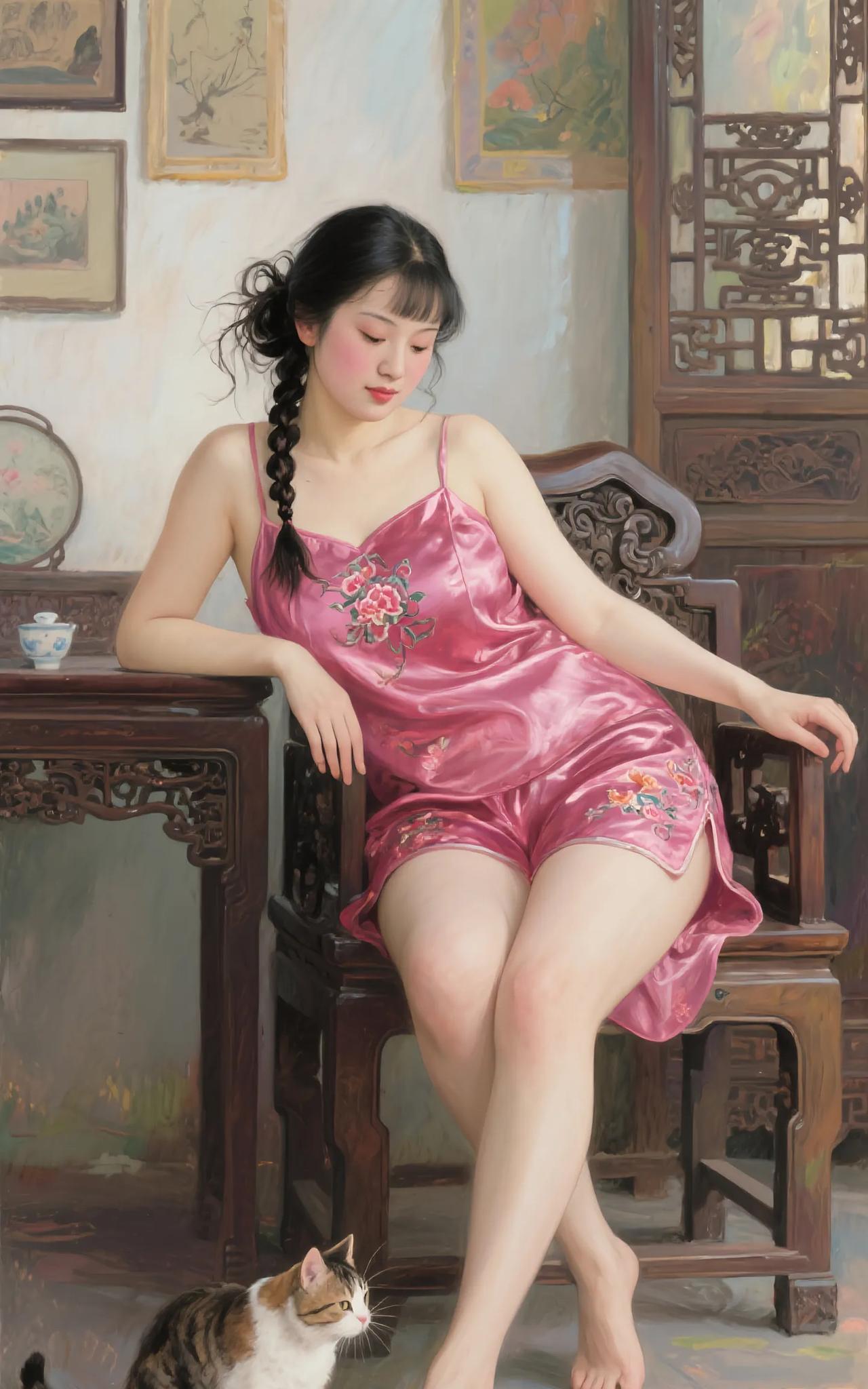 七律·油画的魅力油彩凝光绘雅章，层叠晕染韵流长。雕栏花影藏幽意，锦缎衣香溢暖