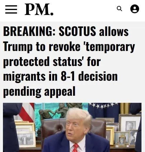 周一，美国最高法院（SCOTUS）以8比1推翻下级法院禁令，暂时允许特朗普政府推