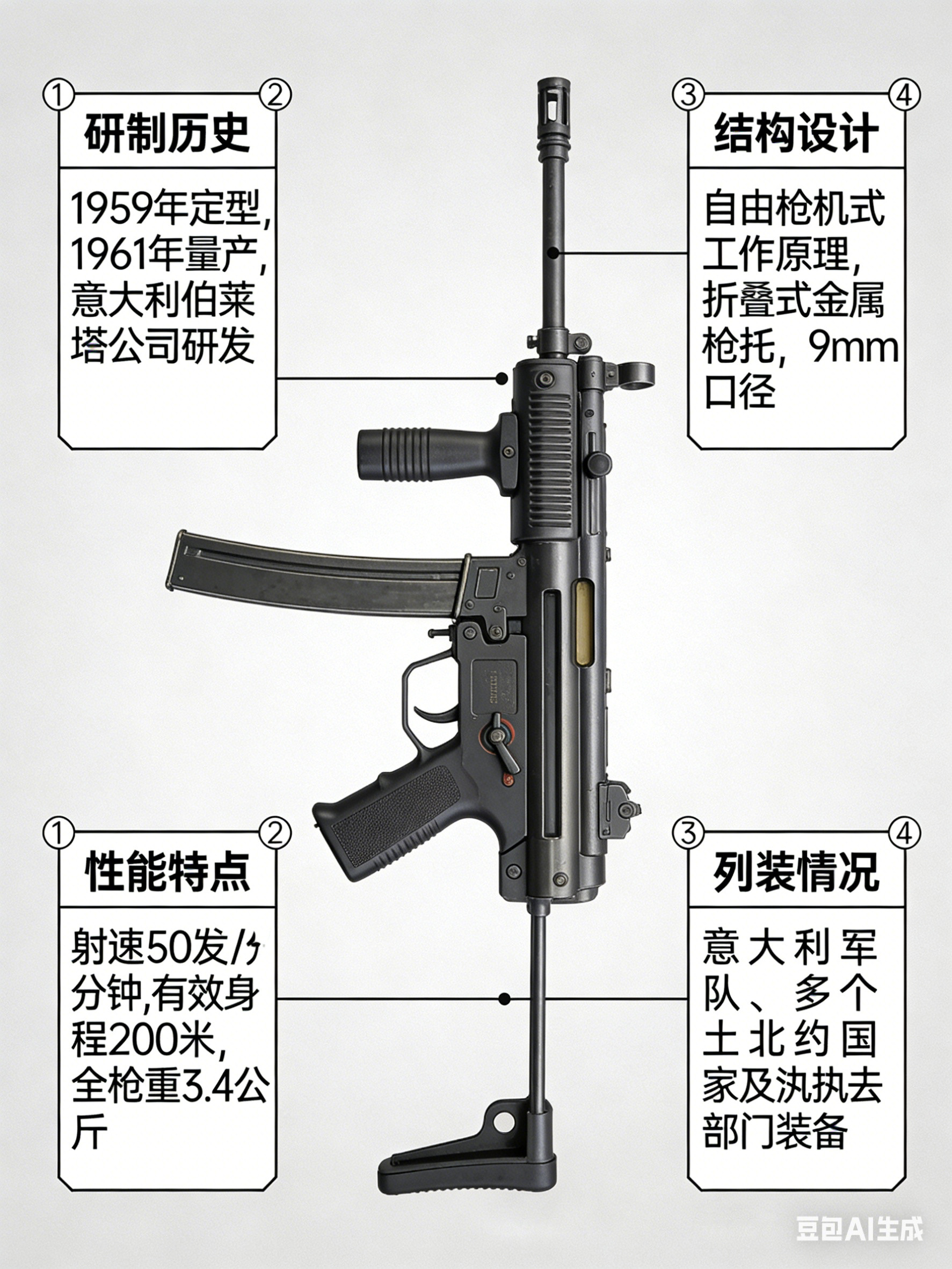 军事ai新视野意大利伯莱塔M12冲锋枪伯莱塔M12冲锋枪是由意大利伯莱塔公司于