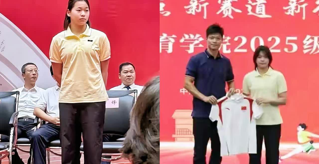 总感觉全红婵开学不太对劲，谁能想到奥运领奖台稳如泰山的全红婵，进校园会害羞得像刚