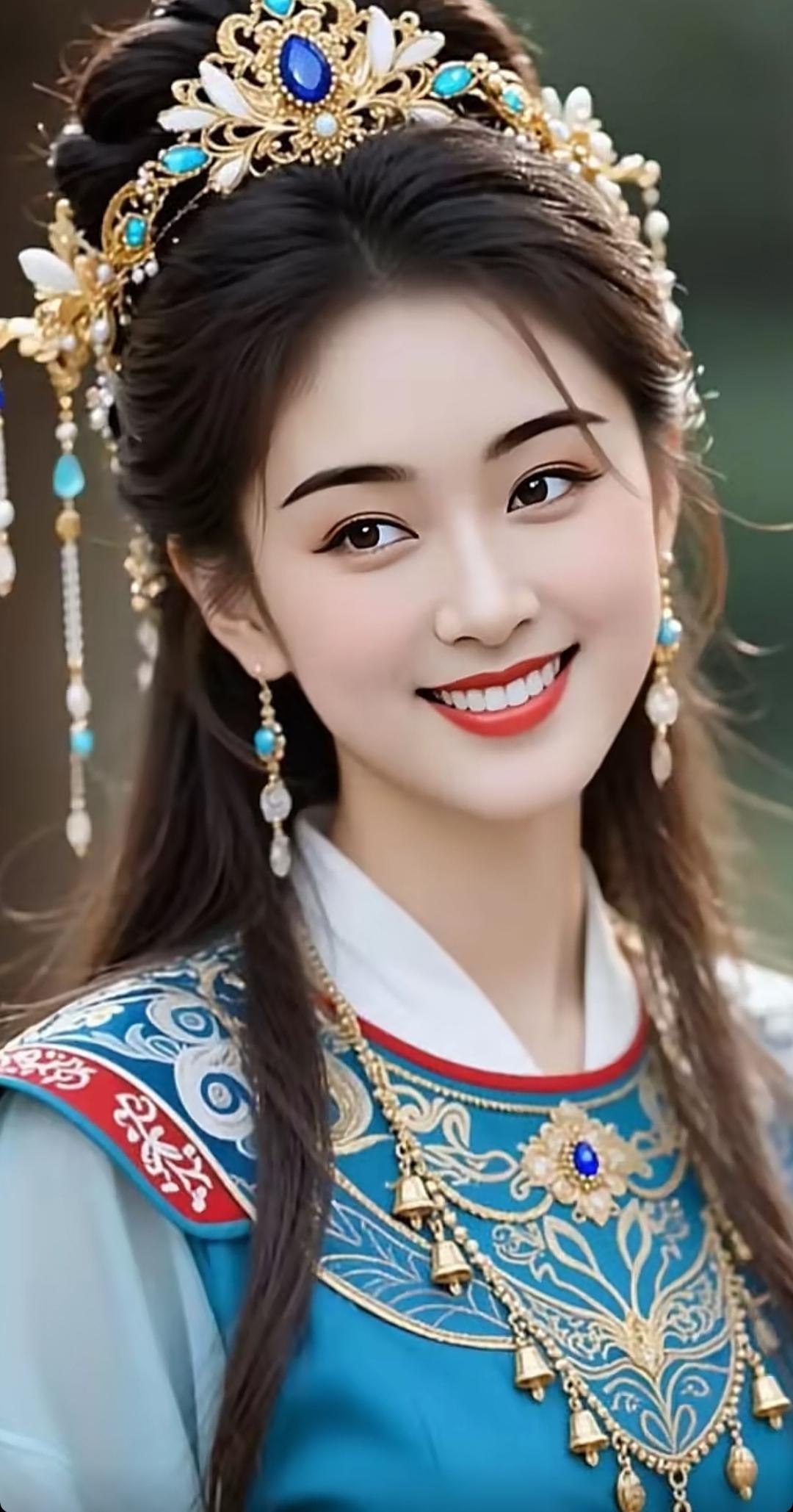 惊艳的古典美人，头戴华丽发饰，身着精美汉服，宛如穿越时空的仙子。高雅气质美女美