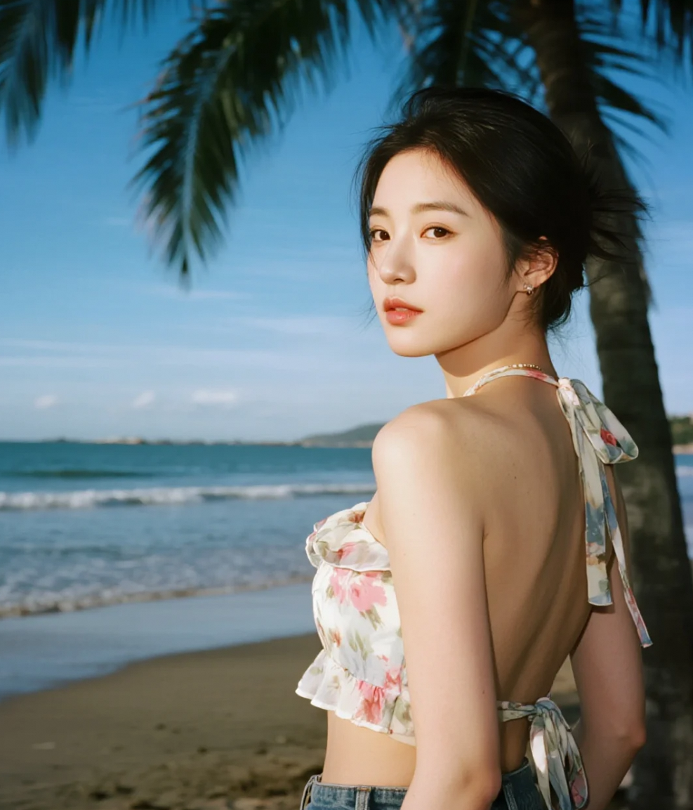 看她与大海相拥，太美了