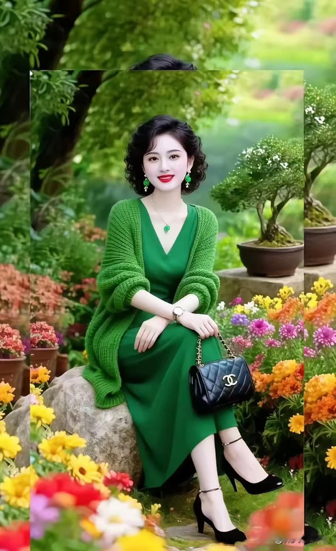 金字经·绿荫花畔绿树荫成处，百花争艳芳。美丈闲依花里藏。徉，看景愁绪忘。