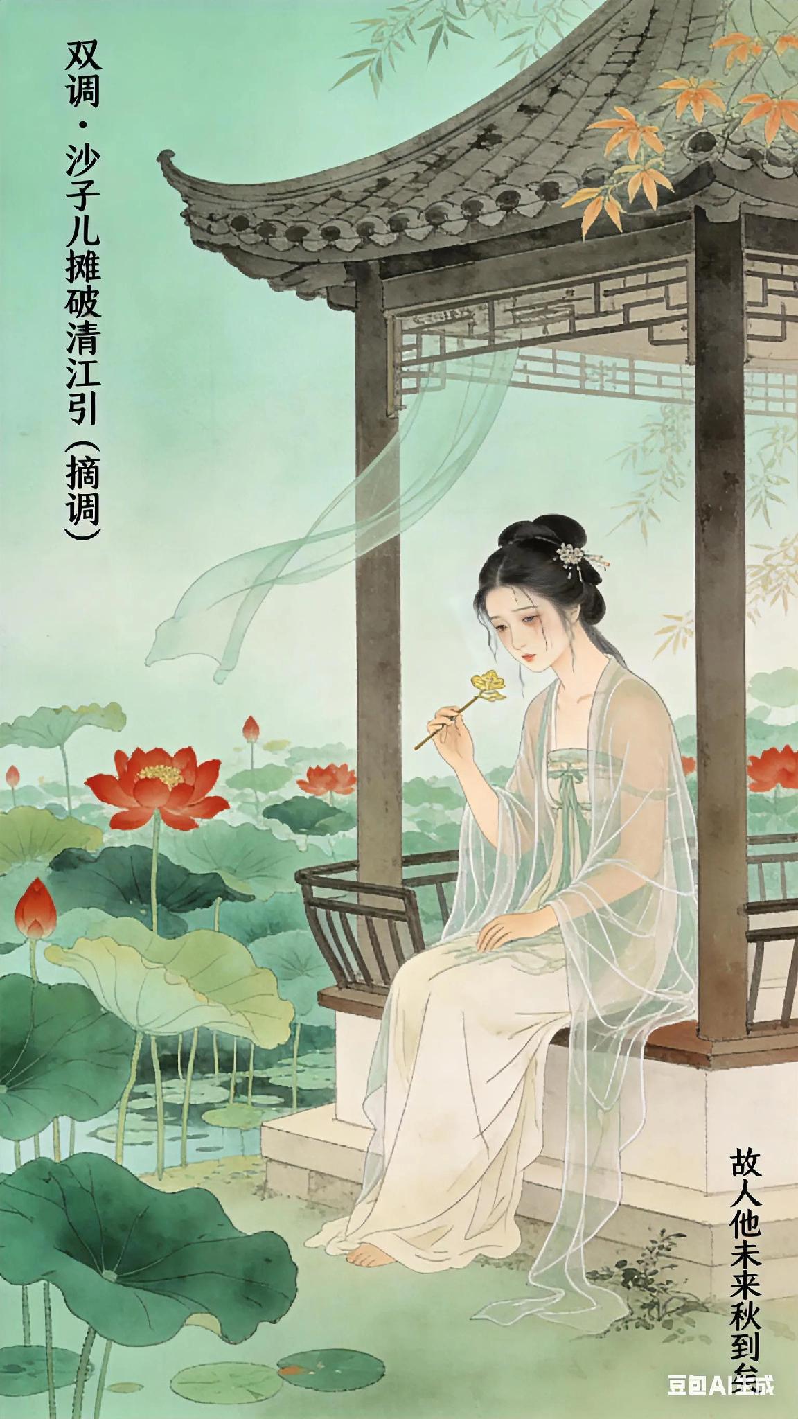 《双调》沙子儿摊破清江引（摘调）可意的金钗，何曾簪云髻。可意的花钿，何曾