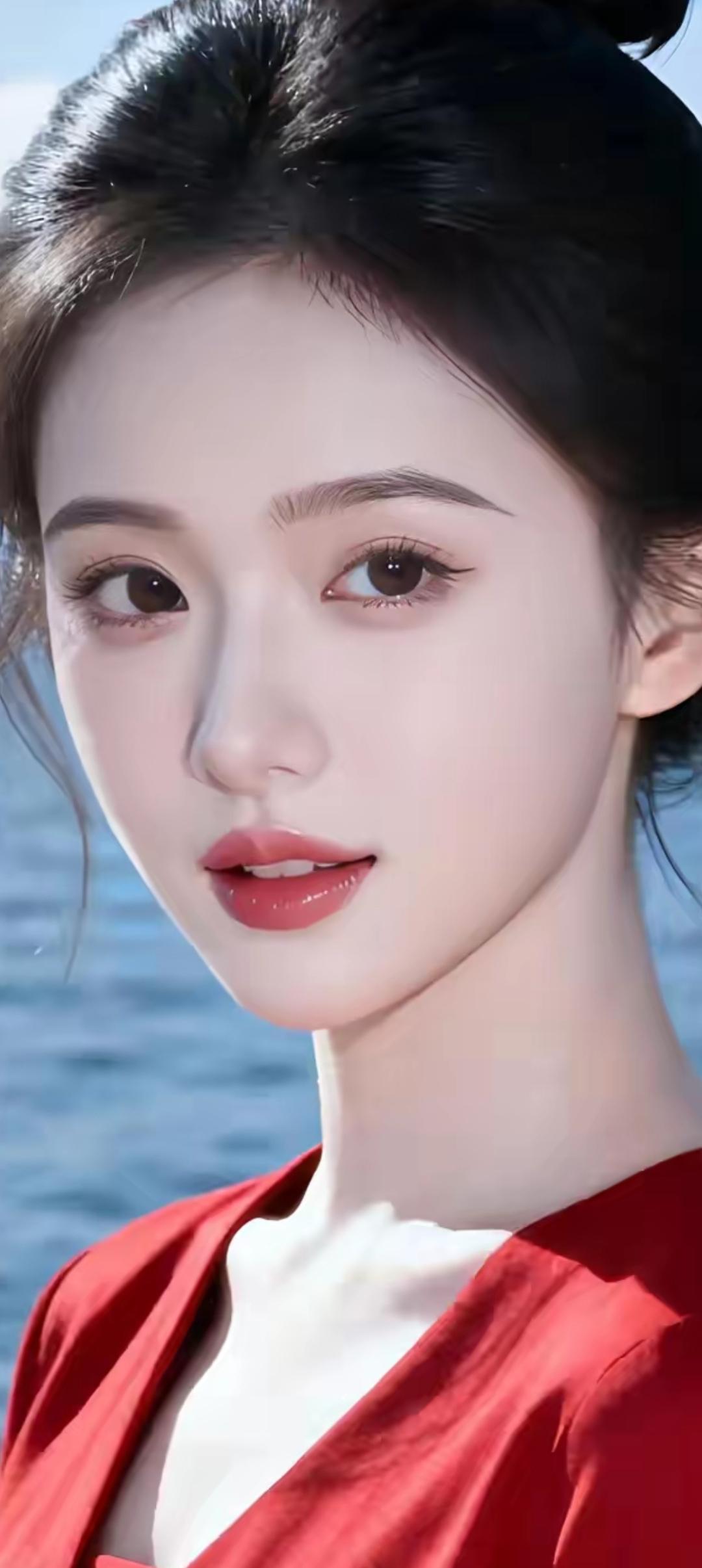 惊艳的红色连衣裙，海风轻拂，夏日浪漫