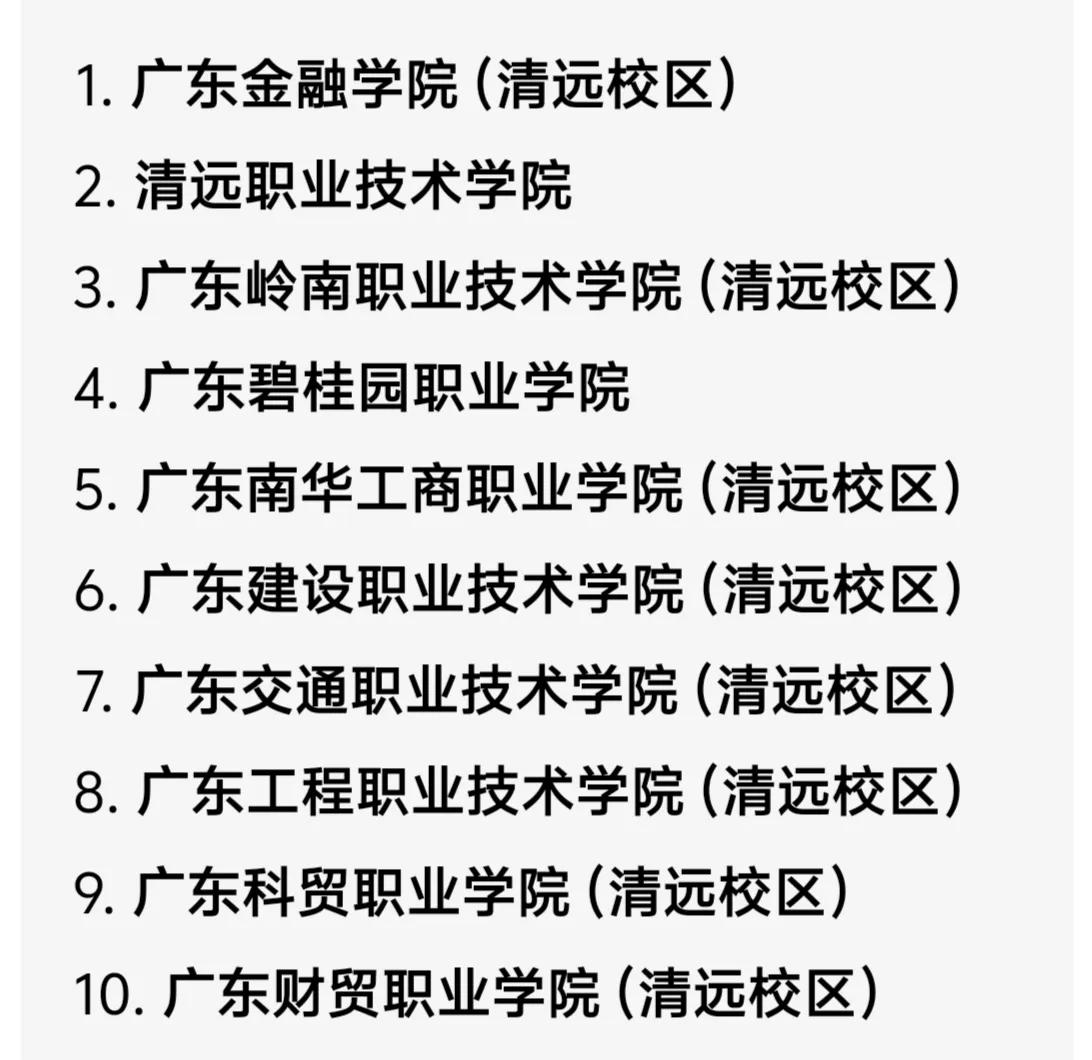 广东第二大大学城就是清远大学城，清远大学城有高校10所，其中本科一家，专科九家。